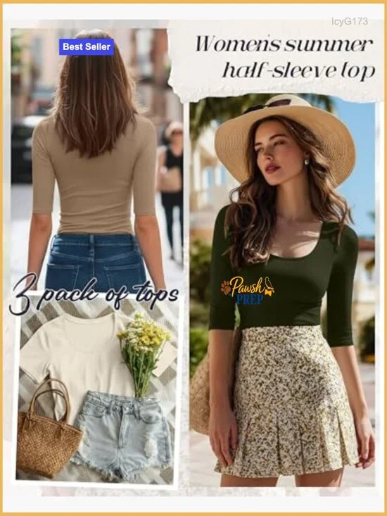 Slim Fit Scoop Neck Cotton Blend Tees 3 Pack Half Sleeve Casual Tops - Picture 5 of 7